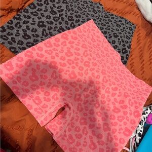 Leopard Print Athletic Shorts - Pink and Gray